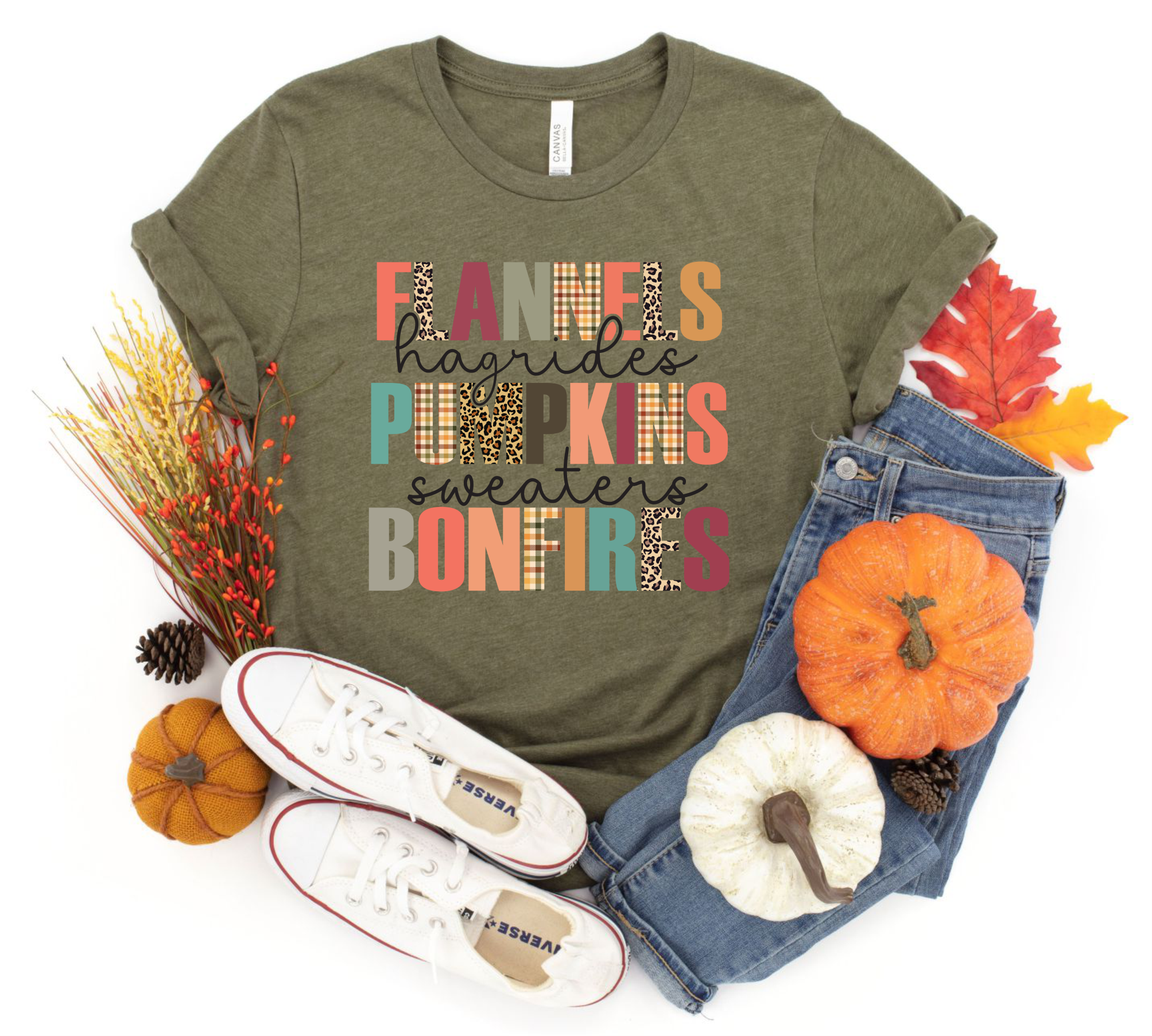 0313 Flannels, Pumpkins, Bonfires Bella Tee