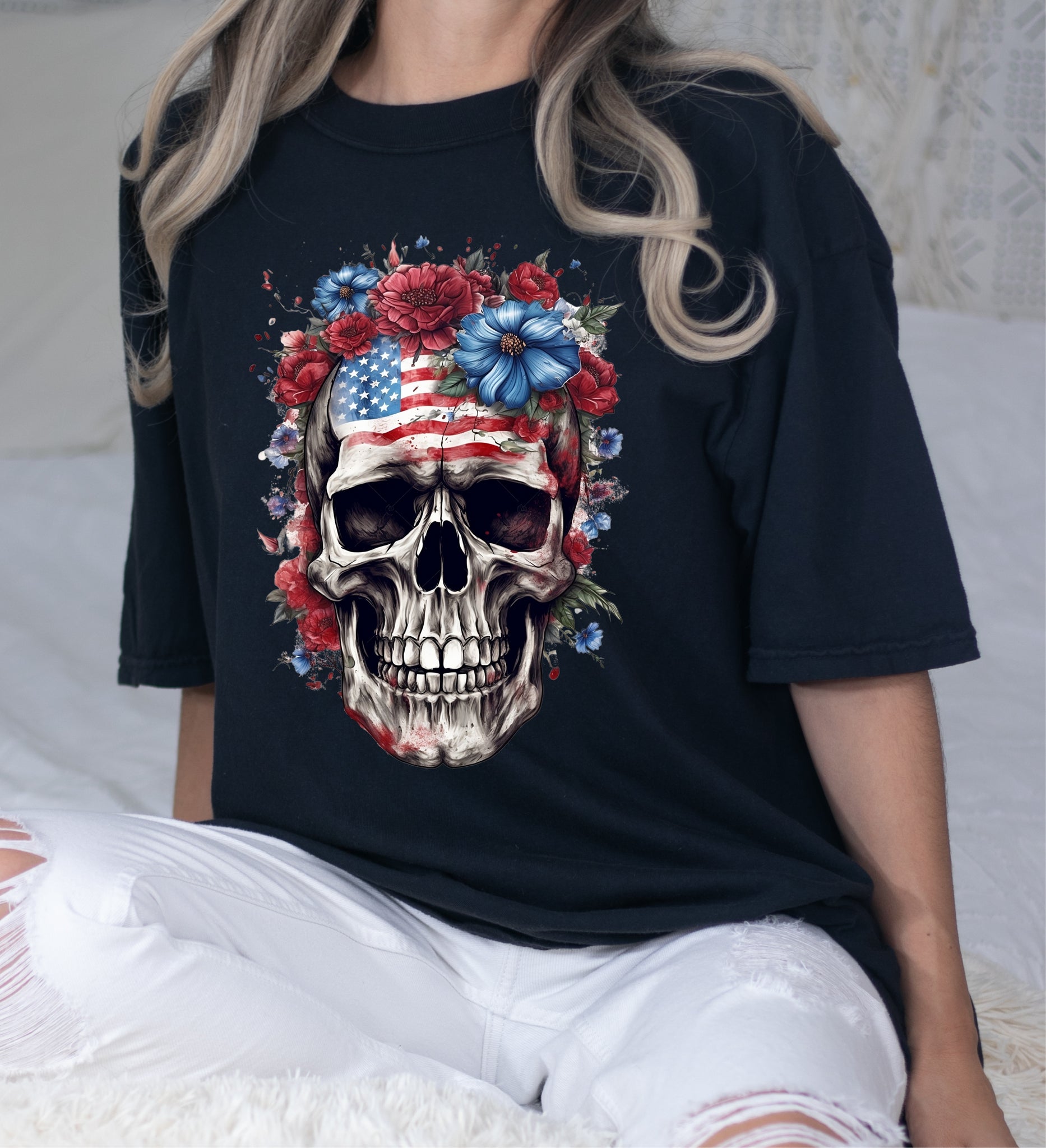 0274 Patriotic Skull Comfort Color Tee