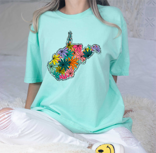 0259 West Virginia Floral State Comfort Color Tee
