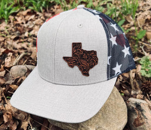 Texas State Faux Tooled American Flag Hat