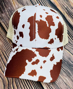 Cow Print Brown Print Criss Cross Hat