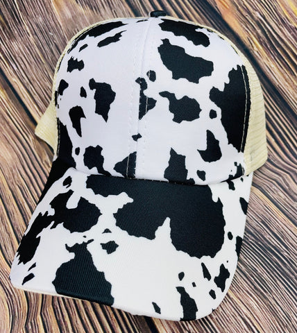 Cow Print Black Criss Cross Hat