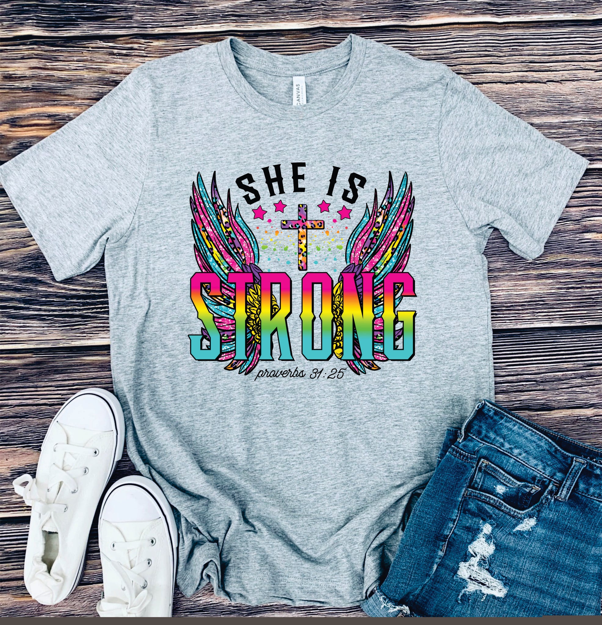 0049 She is Strong Proverbs 31:25 Shirt